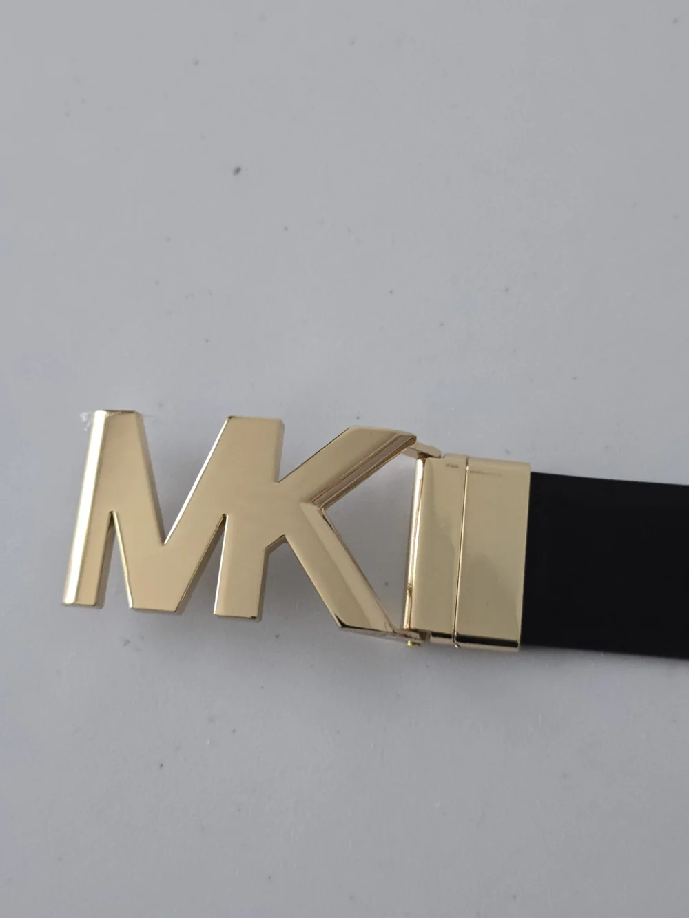 Michael Kors Reversible Faux Leather Belt L Black Gold Buckle MK Logo
